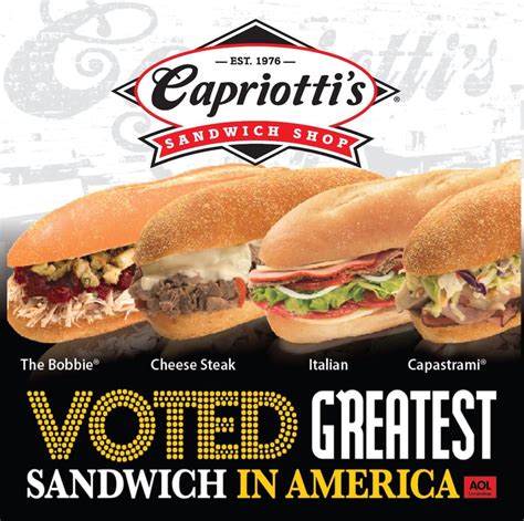 Capriottis sandwich - Every meatball bar comes standard with sliced provolone, Romano cheese in a Capriotti’s shaker and baked rolls. Feeds 14-16 people. We request 24 hours notice for all meatball bar orders. For large orders, please call the shop. $159.99 8640-9720 Cals.